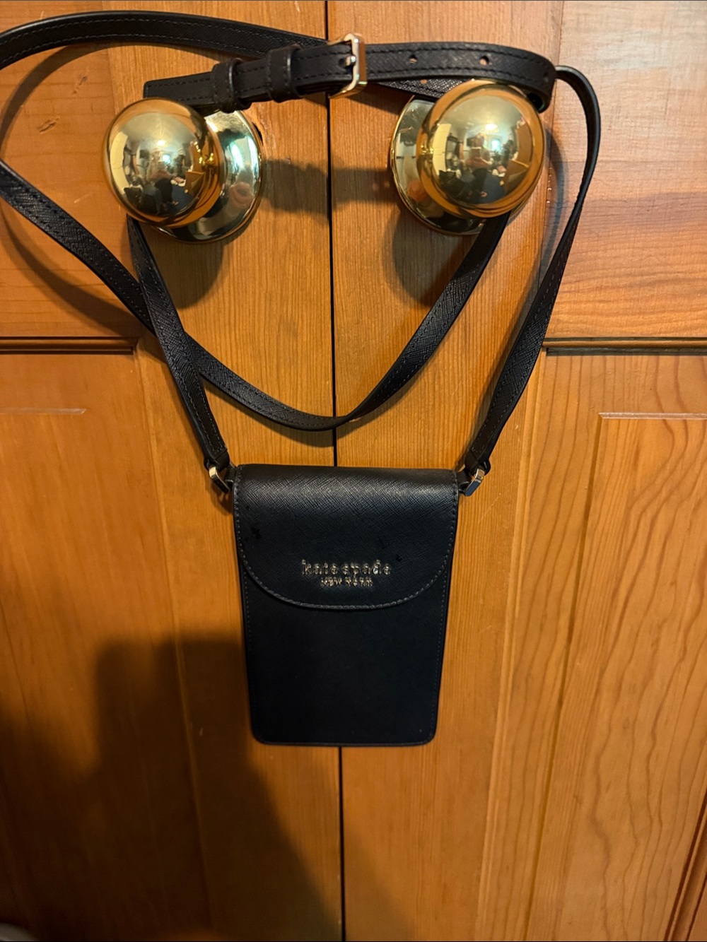 kate spade Black Leather Crossbody Phone Pouch with Gold Logo